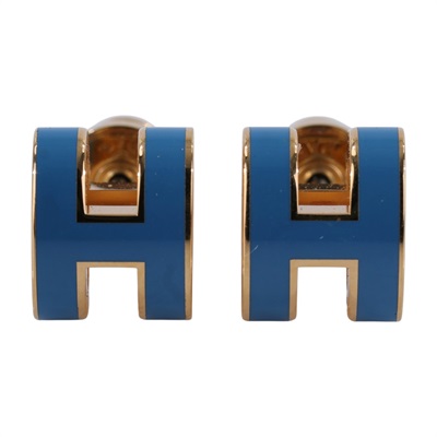 愛馬仕 Hermes Mini Pop H 耳釘 POPHE GD1202 藍色MINI POP 耳環 原廠盒子/內襯