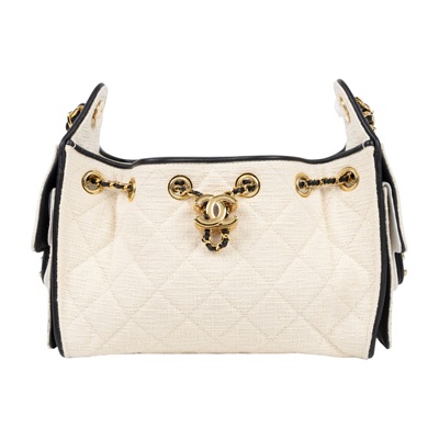 香奈兒 CHANEL 25 迷你包 AS5631 B23519 晶片款 米白帆布黑滾邊25包 MINI 原廠盒子/防塵袋