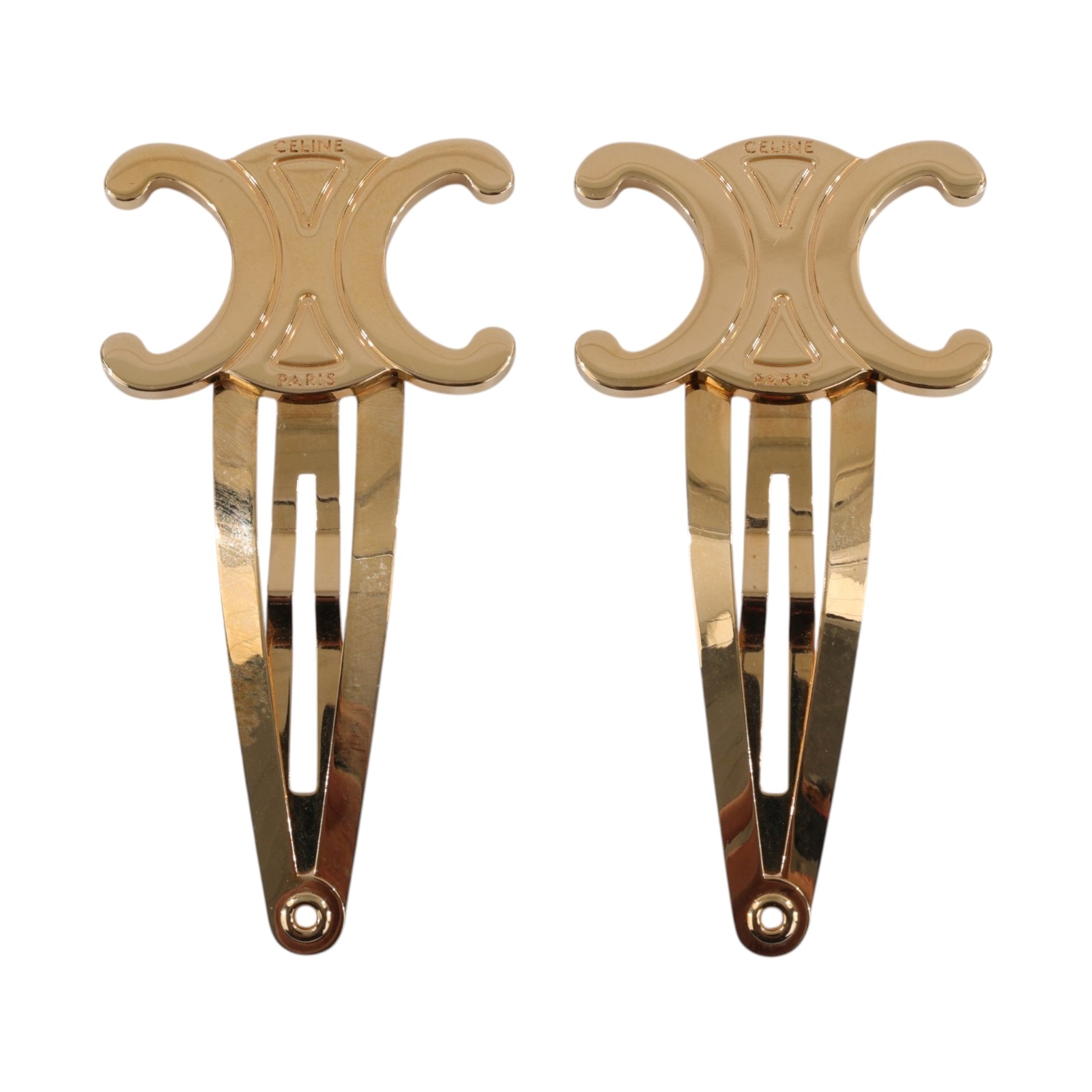 思琳 CELINE Set of 2 Snap Hair Clips 雙件裝按扣髮夾 46Z656BSL 金色凱旋門髮夾 原廠盒子/防塵袋