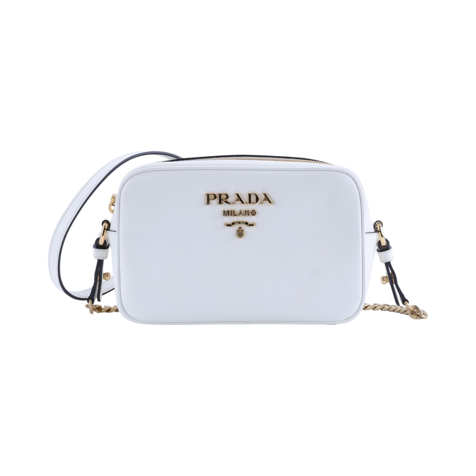 普拉達 PRADA 肩背包 斜背包 1BH149_2B1N 白牛皮相機包 防塵袋/保證卡