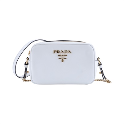 普拉達 PRADA 肩背包 斜背包 1BH149_2B1N 白牛皮相機包 防塵袋/保證卡