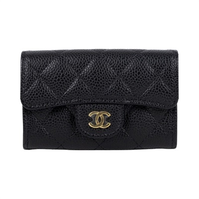 香奈兒 CHANEL CC LOGO 口蓋 卡片夾 錢包 AP0214 晶片款 黑金荔枝掀蓋卡包 原廠盒子/防塵袋