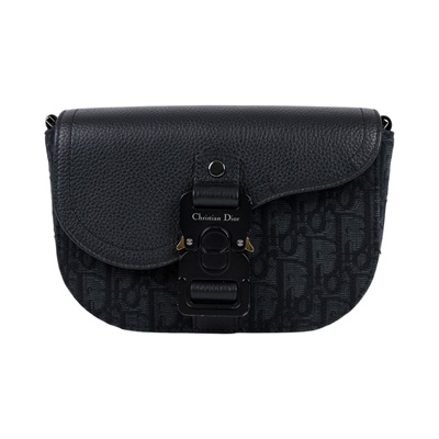 迪奧 CHRISTIAN DIOR Saddle 迷你 翻蓋 郵差包 2ADCA435YKS 黑緹花馬鞍包 無附屬品