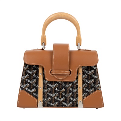 高雅德 GOYARD Saïgon Mini Trunk Bag 肩背 手提包 SAIMALMINTY 焦糖拼黑SAIGON MINI 防塵袋/背帶