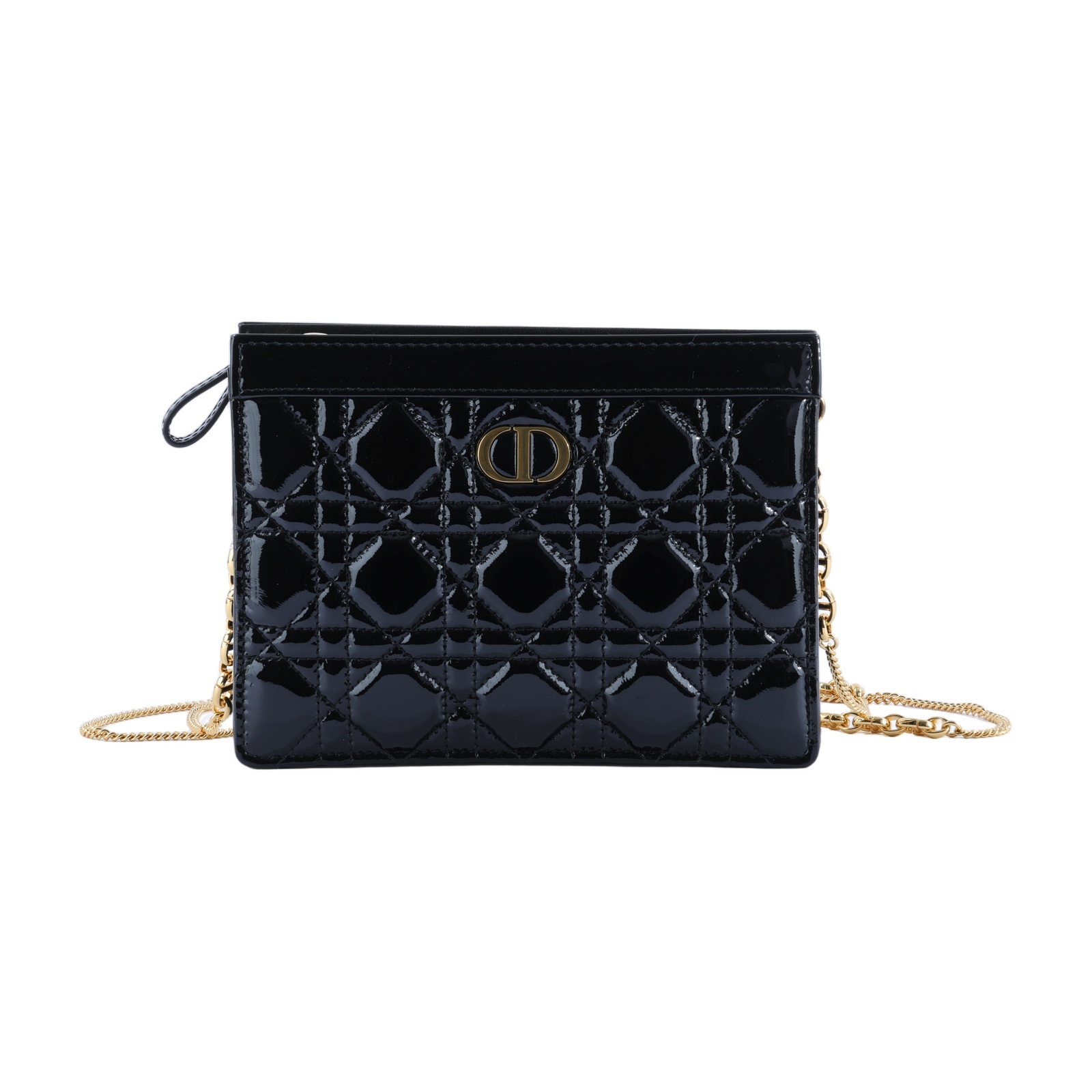 迪奧 CHRISTIAN DIOR Caro Pouch With Chain 拉鍊 鏈帶包 漆皮 S5106UWFQ 黑漆皮CARO POUCH 防塵袋/背帶