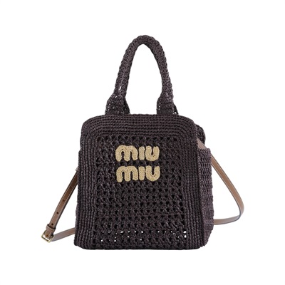 繆繆 MIU MIU Ivy 拉菲草 編織 托特包 5BA283_ADO1 可可棕拉菲草編肩背托特包 防塵袋/背帶