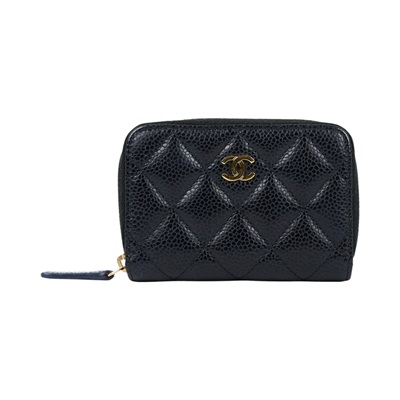 香奈兒 CHANEL 零錢包 卡包 AP3686 30開 黑金荔枝拉鍊零錢包 原廠盒子