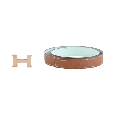 愛馬仕 Hermes H 皮帶扣 雙面皮革腰帶  /RG 12 22 金棕拚氣泡綠皮帶#85 原廠盒子/防塵袋2