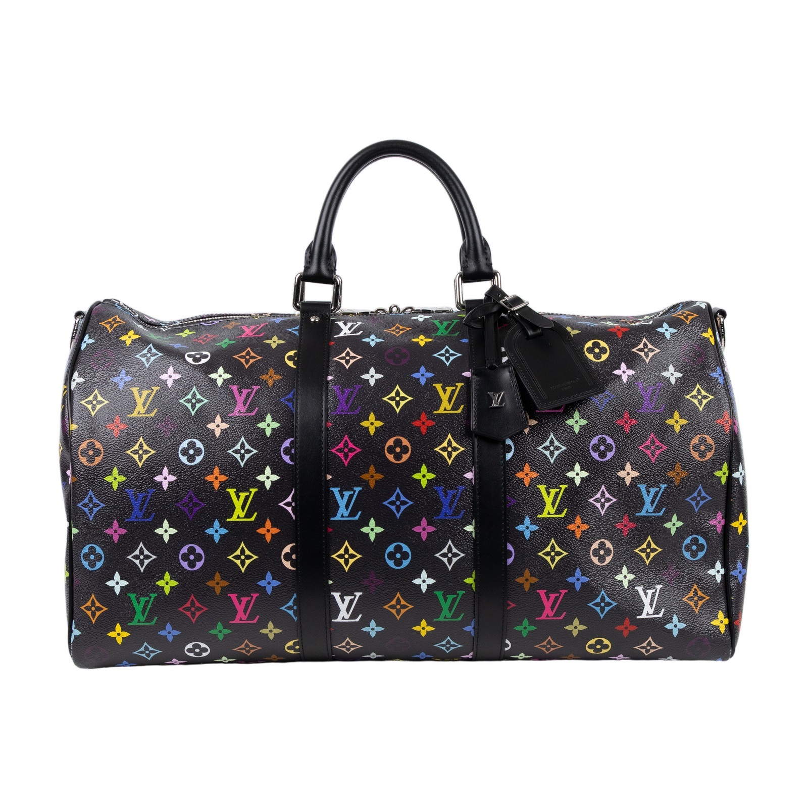路易威登 LOUIS VUITTON TM 村上隆 Keepall Bandouliere 50 手提包 肩背包 旅行袋 M13745 晶片款  防塵袋/鎖組/掛飾2/背帶