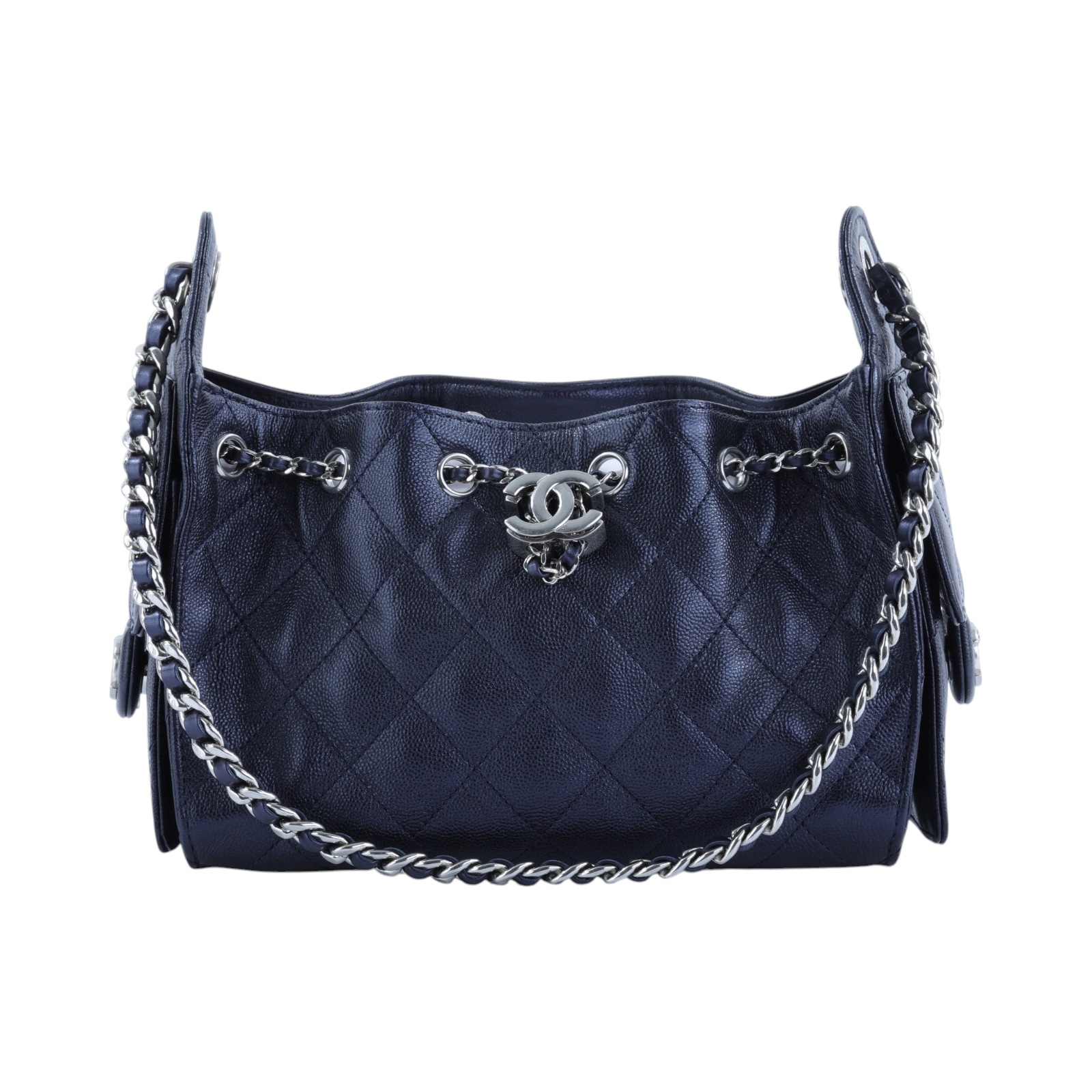 香奈兒 CHANEL 25 迷你包 AS5631 晶片款 藍銀荔枝25包 MINI 防塵袋