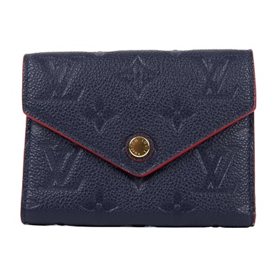 路易威登 LOUIS VUITTON Victorine 壓花皮革 三折暗釦 短夾 海軍藍 紅色 M64577 晶片款  原廠盒子
