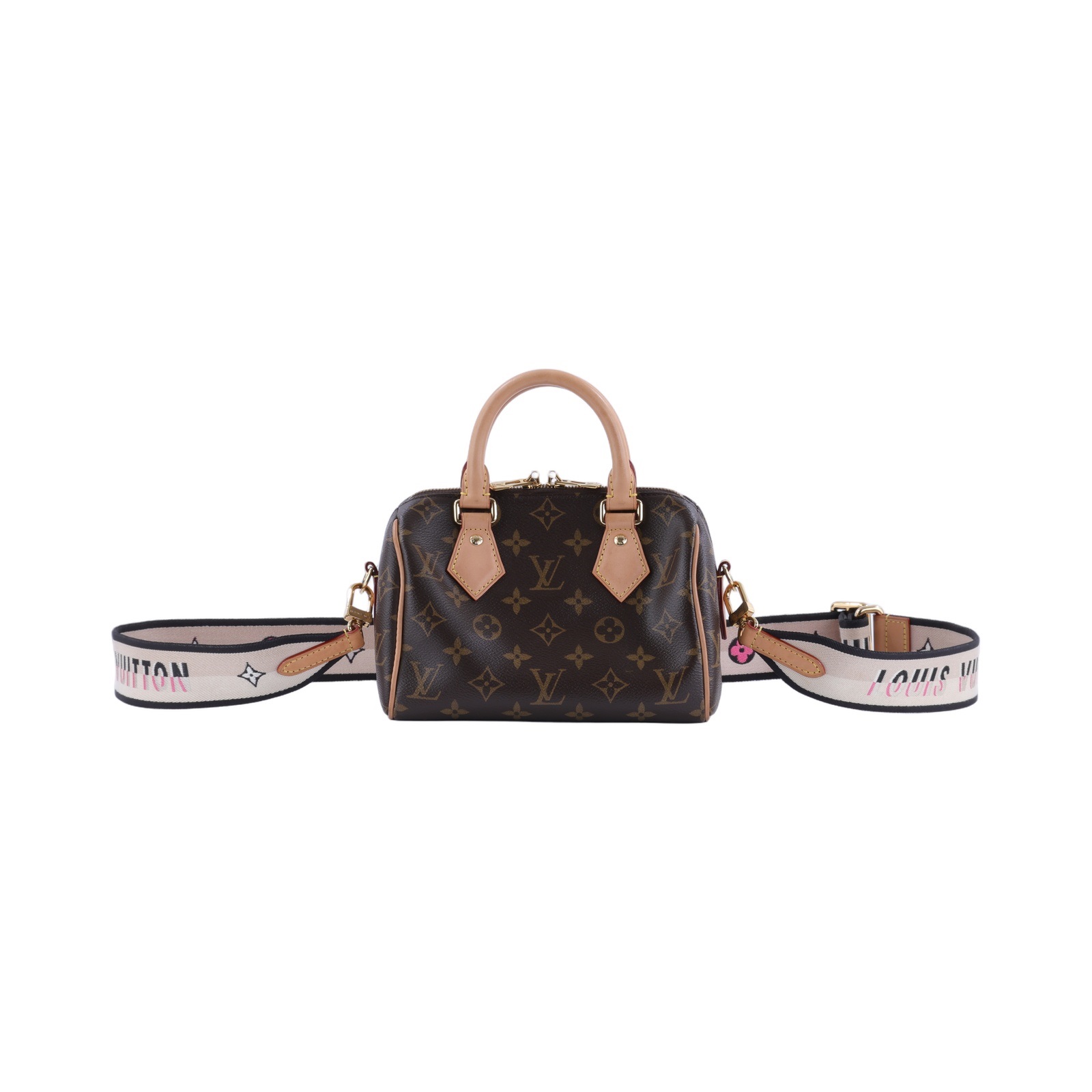 路易威登 LOUIS VUITTON Speedy Bandoulière  20 原花 手提 斜背 波士頓包 黑色 M46234 晶片款  背帶/鎖組