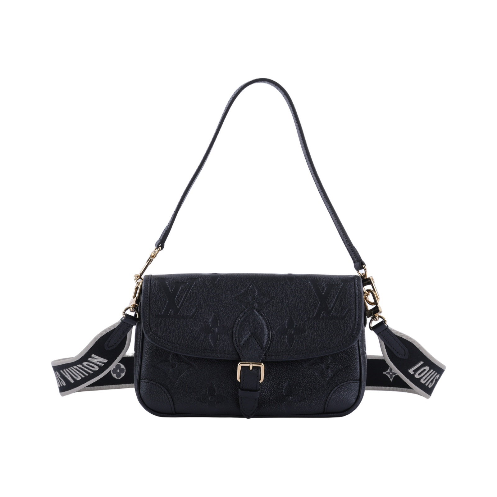 路易威登 LOUIS VUITTON Diane 腋下包法棍 單肩背包 黑色 M46386 晶片款 黑壓紋Diane金釦側背包 背帶2