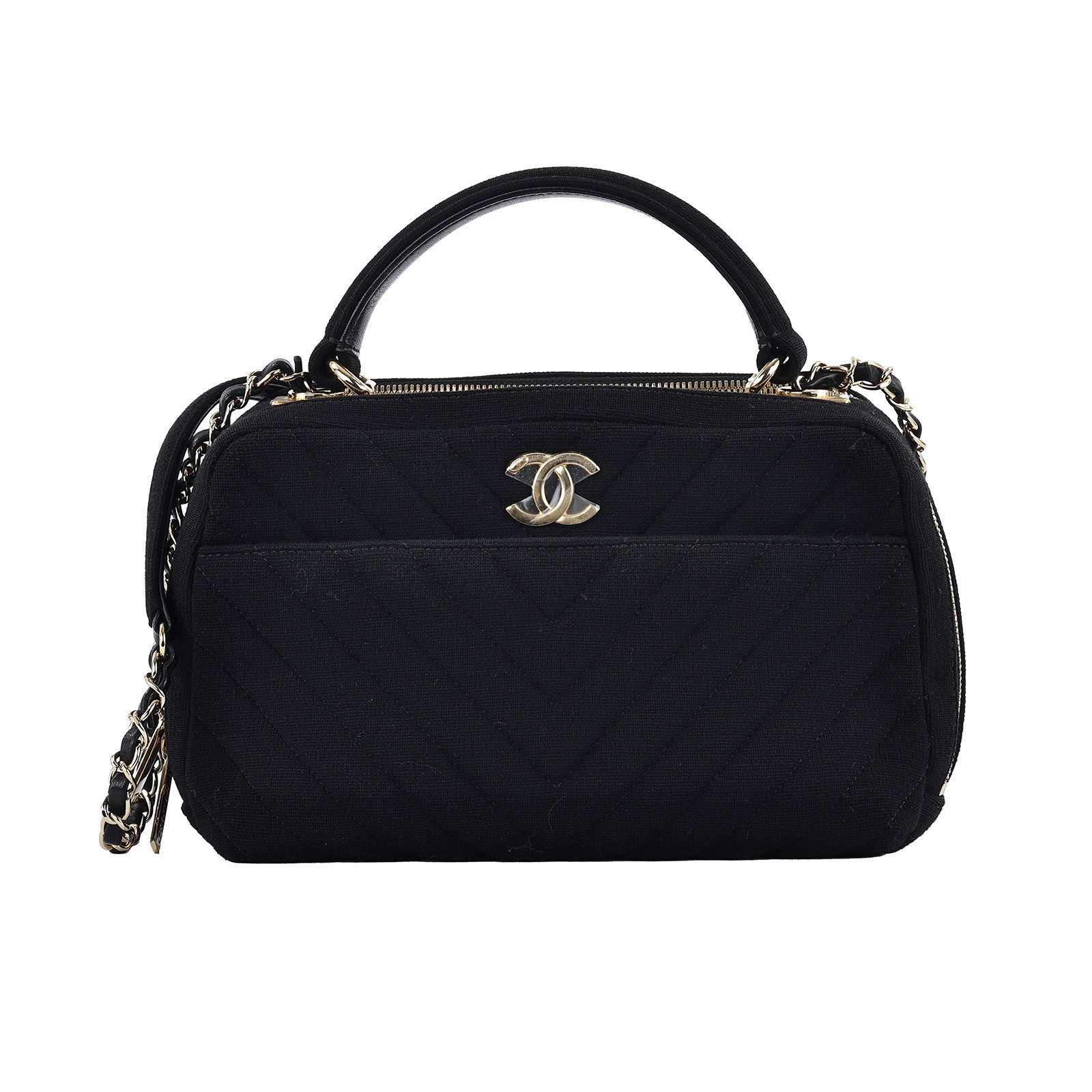 香奈兒 CHANEL Trendy CC LOGO 羊皮 金鍊 斜背包  黑布面TRENDY CC 保證卡