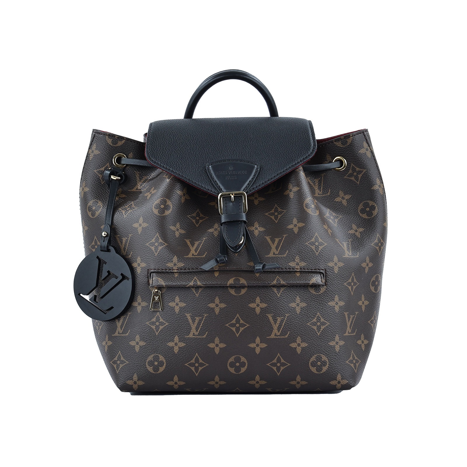 路易威登 LOUIS VUITTON Montsouris PM 經典帆布 牛皮 扣式 束口 後背包 棕色 黑色 M45515 晶片款  防塵袋