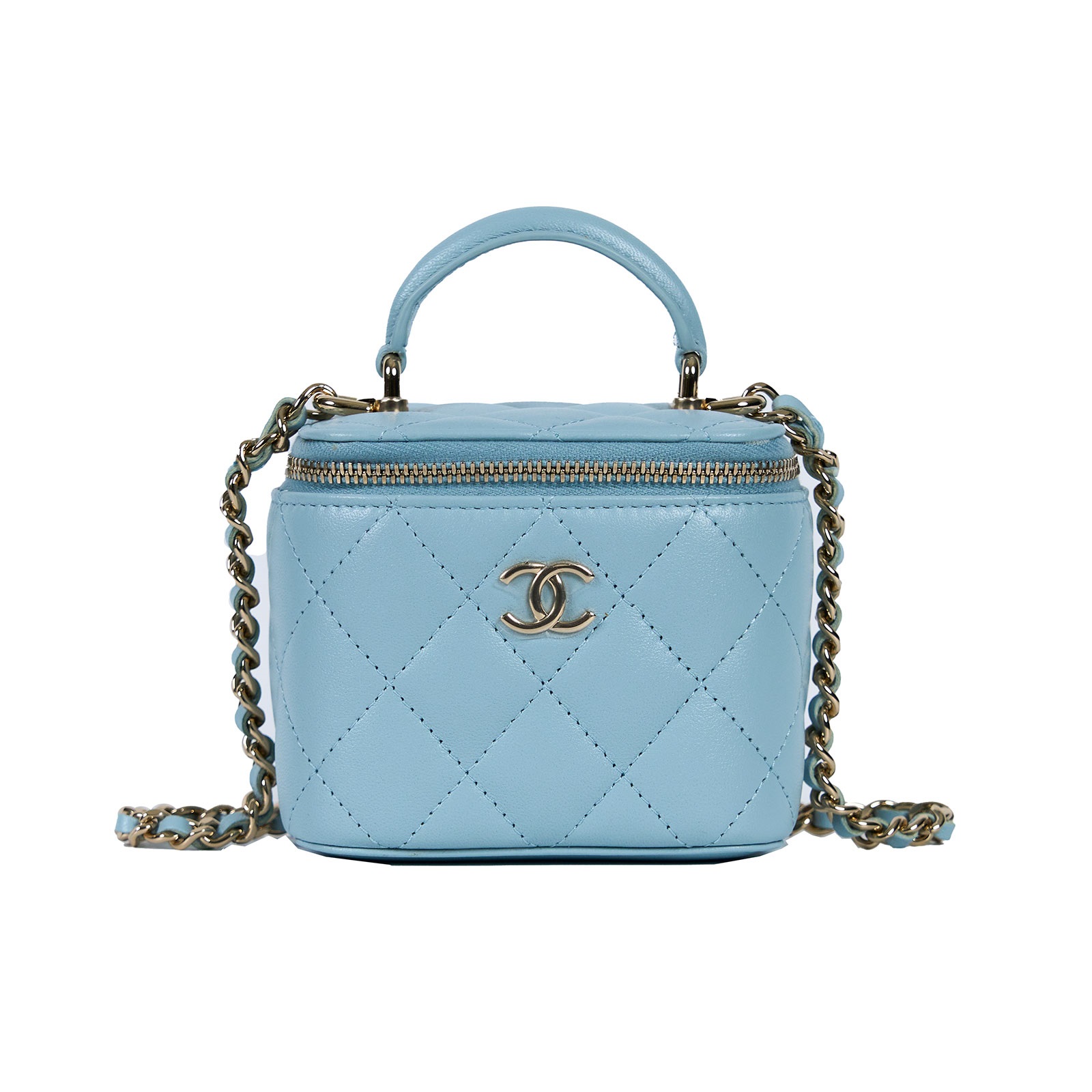 香奈兒 CHANEL Vanity Case 迷你 化妝箱 AP2198 31開水藍VAINITY CASE MINI 原廠盒子/保證卡/防塵袋