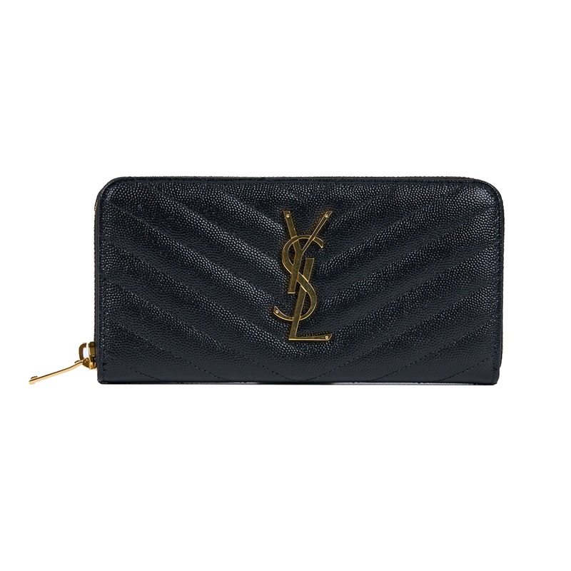 聖羅蘭 YSL SAINT LAURENT 山形紋 錢包 長夾 358094BOW01 黑金ㄇ字拉鍊長夾 原廠盒子/ 防塵袋