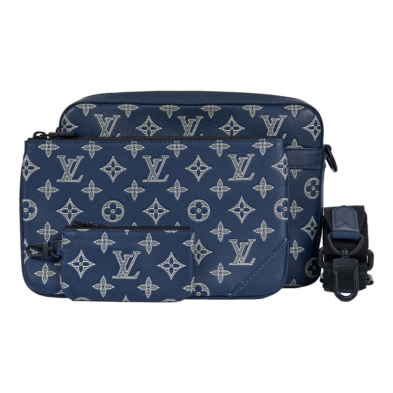 路易威登 LOUIS VUITTON Trio 郵差包 小牛皮 藍白色 M24753 晶片款 ☆海軍藍TRIO郵差包 無附屬品