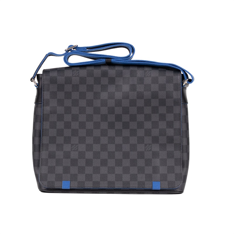 路易威登 LOUIS VUITTON District MM 肩背包 N42406 黑拼藍DAMIER DISTRICT翻蓋斜背包 MM 無附屬品