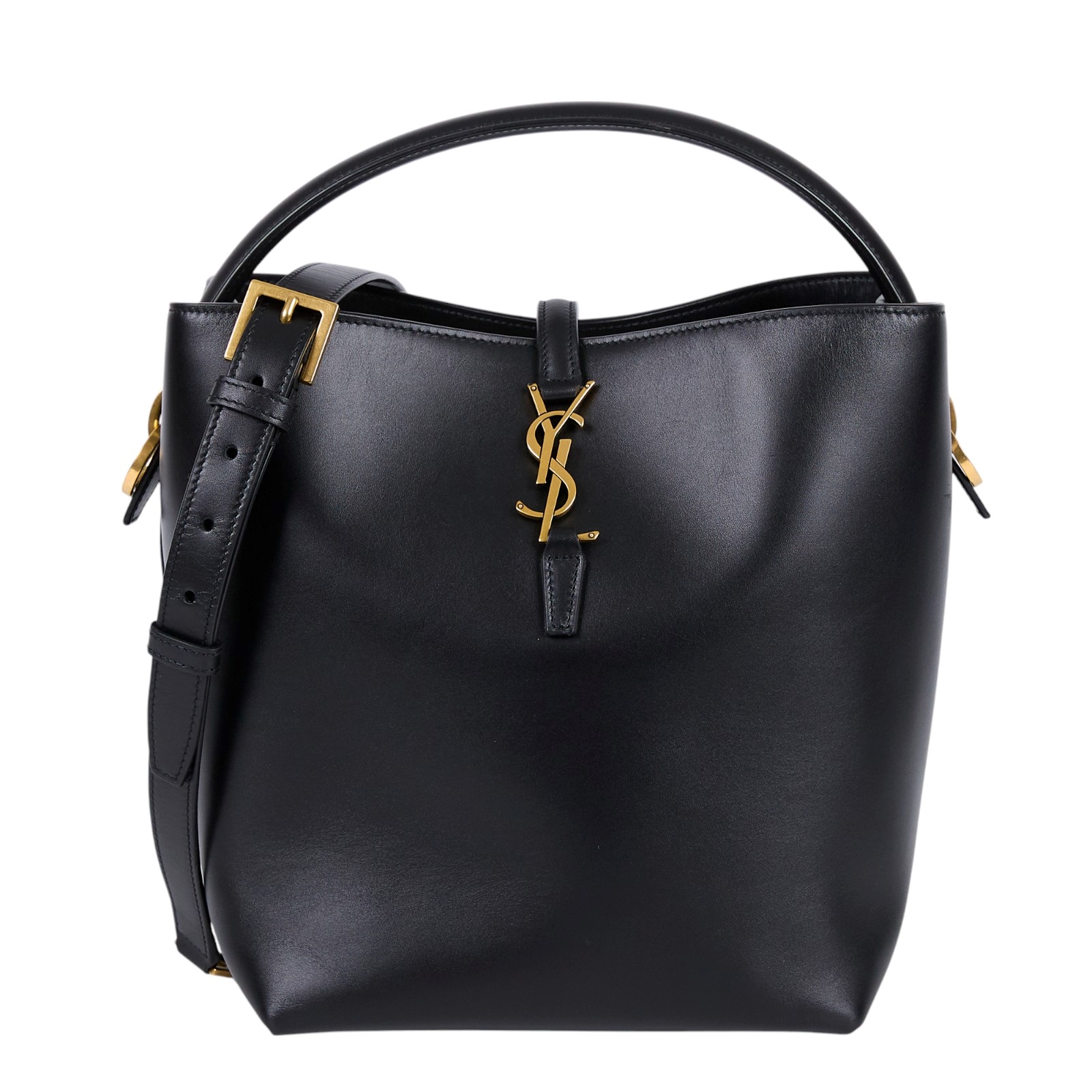 聖羅蘭 YSL SAINT LAURENT le 37 亮面皮革手袋 7428282R20W LE 37黑水桶包 防塵袋/購買證明正本/背帶/內袋