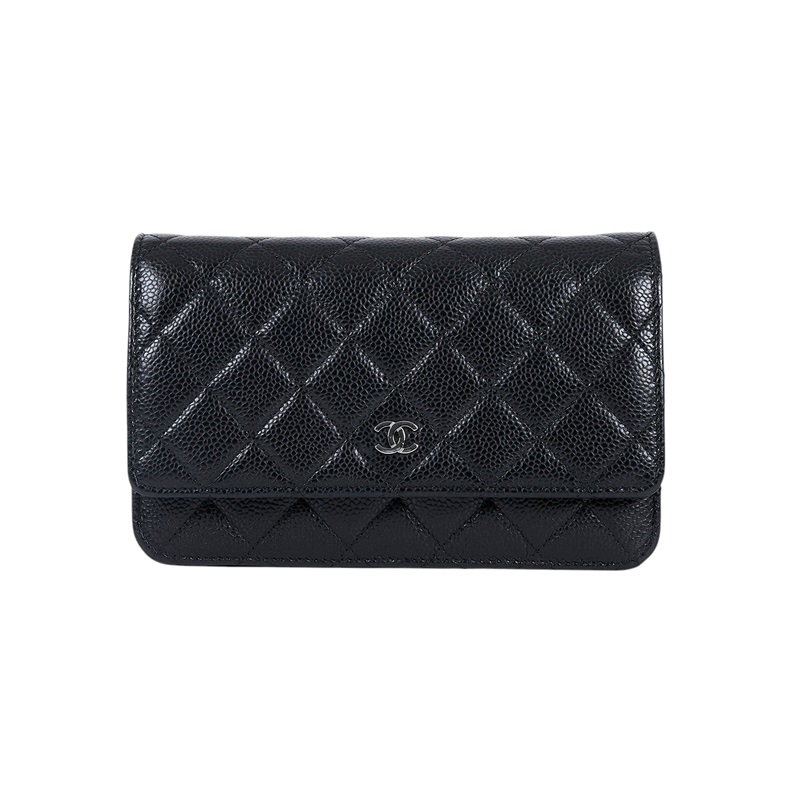香奈兒 CHANEL 經典鏈子皮夾 菱格紋 CC LOGO AP0250 晶片款 黑銀荔枝WOC 防塵袋/原廠盒子/韓國購買證明正本