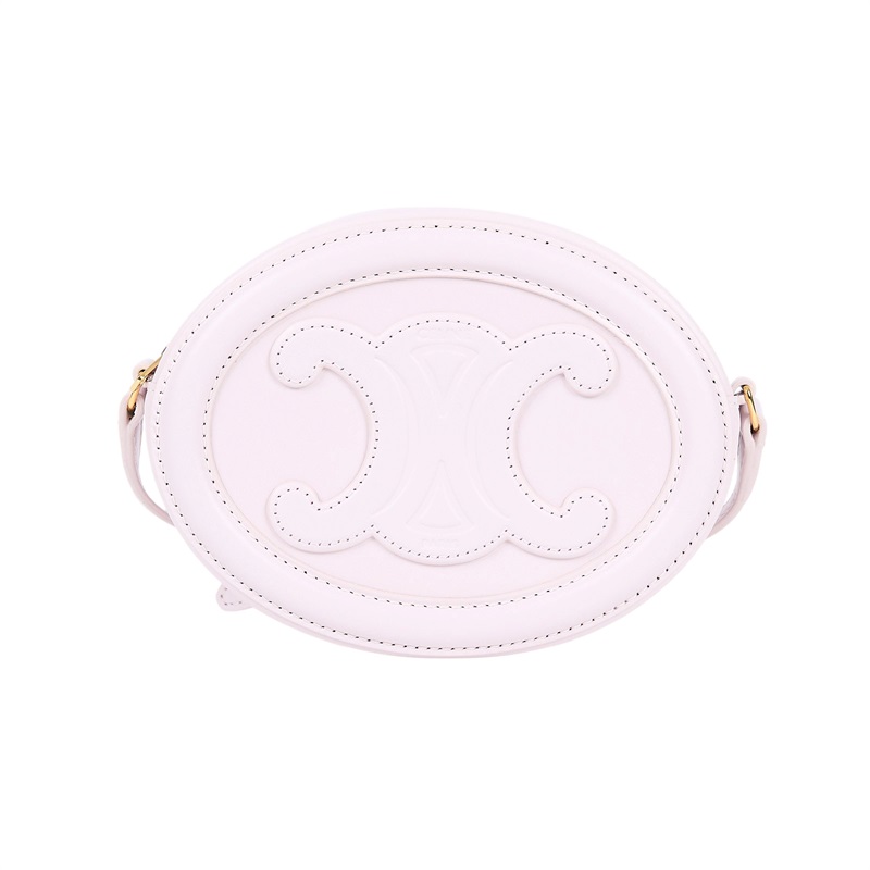 思琳 CELINE Cuir Triomphe 平滑小牛皮 斜揹 橢圓形 肩背包 黃褐色 10I703DPQ 淡粉月餅包 防塵袋/原廠盒子