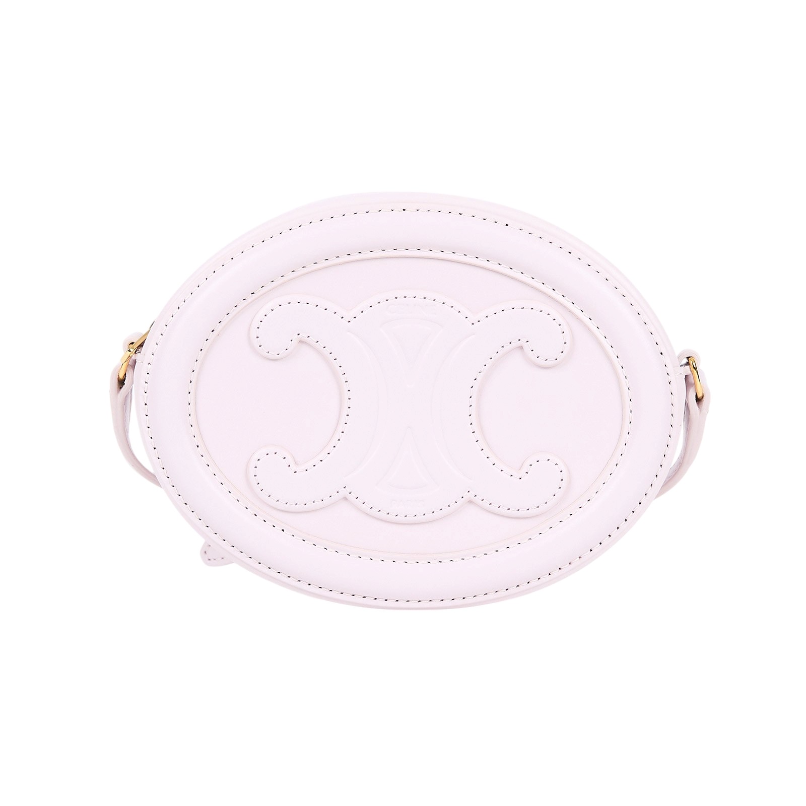 思琳 CELINE Cuir Triomphe 平滑小牛皮 斜揹 橢圓形 肩背包 黃褐色 10I703DPQ 淡粉月餅包 防塵袋/原廠盒子