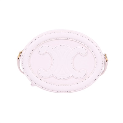 思琳 CELINE Cuir Triomphe 平滑小牛皮 斜揹 橢圓形 肩背包 黃褐色 10I703DPQ 淡粉月餅包 防塵袋/原廠盒子