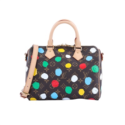 路易威登 LOUIS VUITTON Speedy Bandoulière  25 LV x YK 草間彌生 聯名 手提 斜背 波士頓包 M46433 晶片款  防塵袋/背帶/鎖組