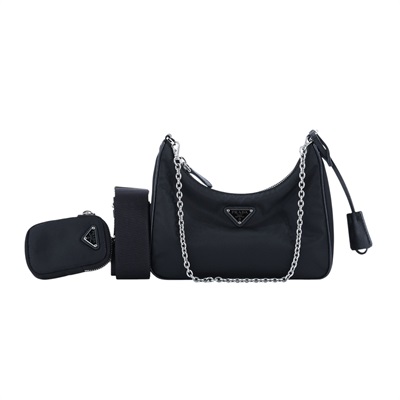 普拉達 PRADA Re-Edition 2005 Re-Nylon 手袋 1BH204_R064 黑尼龍HOBO三合一 保證卡/防塵袋/STARP+內袋