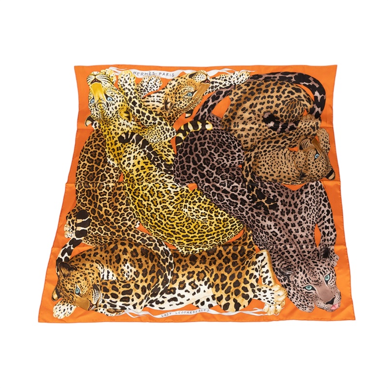 愛馬仕 Hermes 真絲 方巾  橘底豹方巾 無附屬品