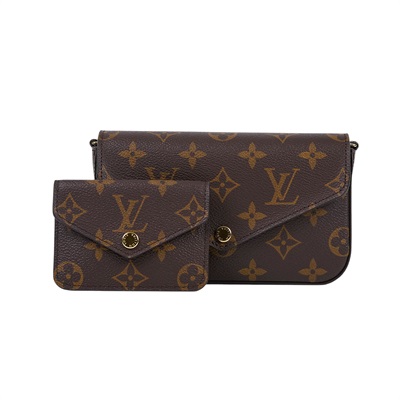 路易威登 LOUIS VUITTON Félicie Strap & Go 卡其綠 經典帆布 牛皮飾邊 提花 手拿 肩背包 M80091 晶片款  防塵袋/原廠盒子