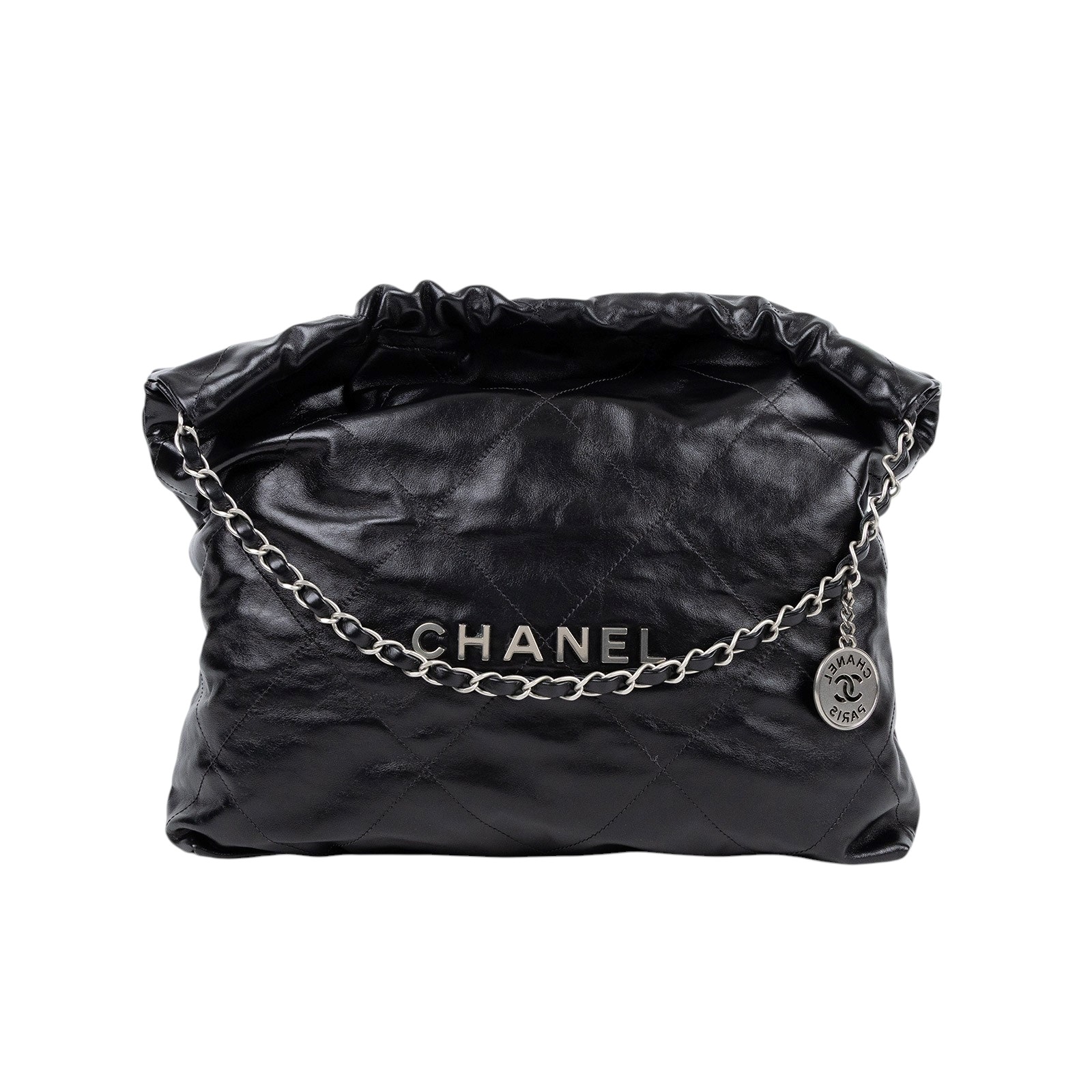 香奈兒 CHANEL 22 中型 束口包 AS3261 晶片款 黑銀22BAG中號 防塵袋