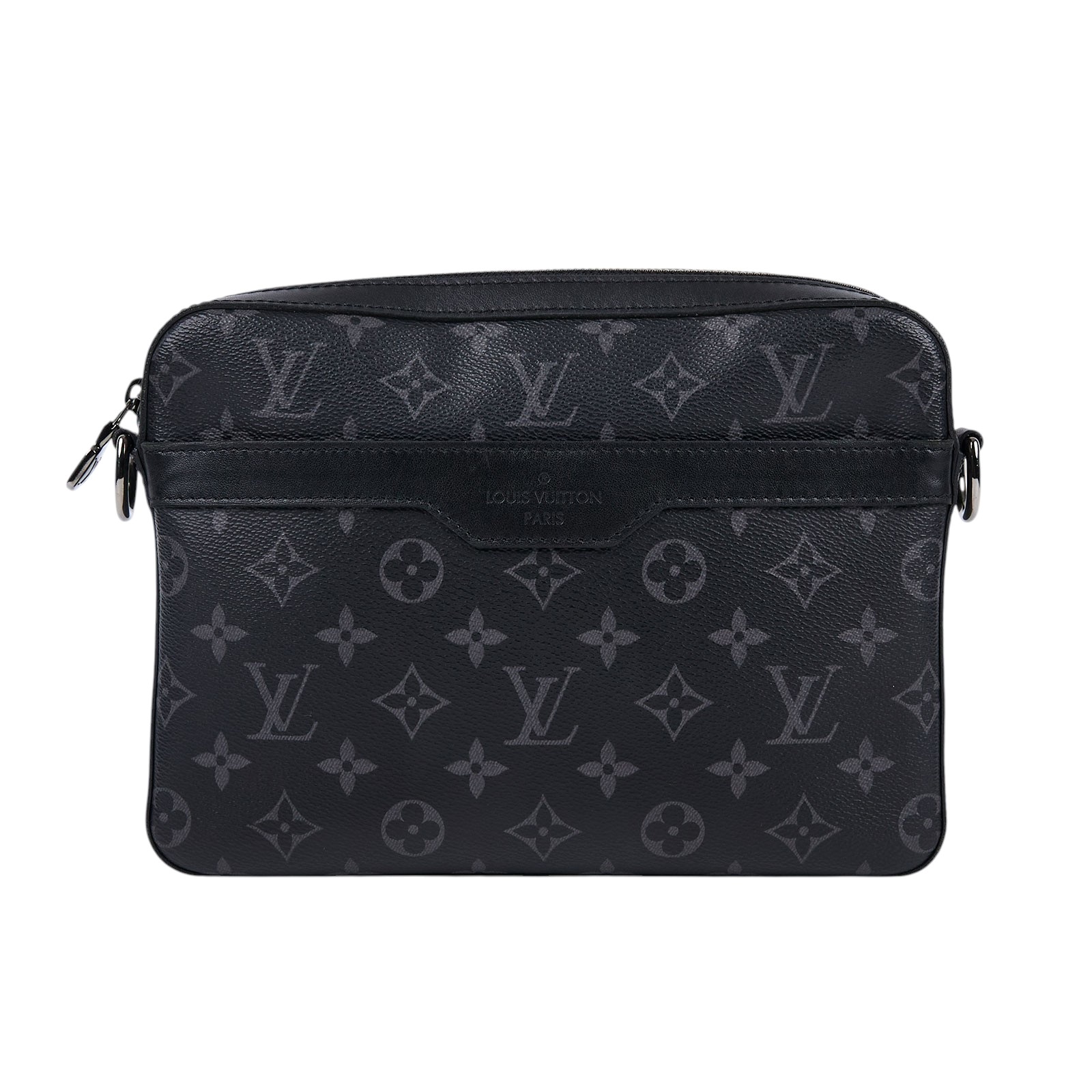路易威登 LOUIS VUITTON Trio 郵差包 Eclipse帆布 黑色 灰色 M69443 晶片款 黑灰原花郵差包 購買證明正本