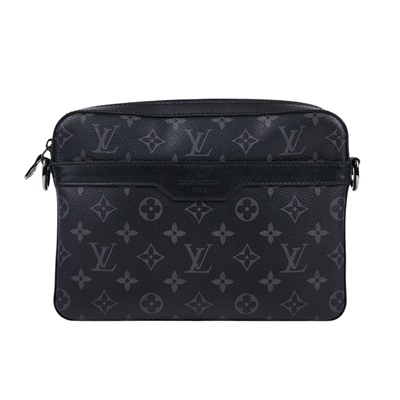 路易威登 LOUIS VUITTON Trio 郵差包 Eclipse帆布 黑色 灰色 M69443 晶片款 黑灰原花郵差包 購買證明正本