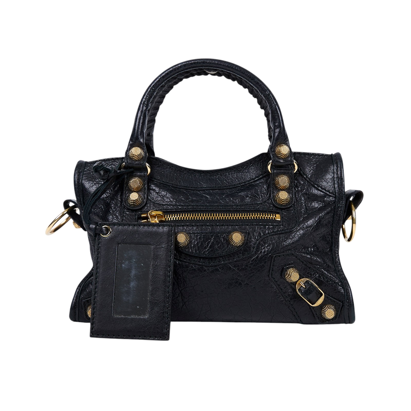 巴黎世家 BALENCIAGA Giant Mini City 手提 機車包 309544D94JG 黑金MINI CITY 背帶/鏡子