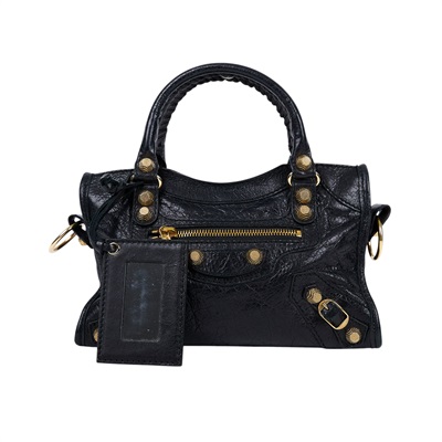 巴黎世家 BALENCIAGA Giant Mini City 手提 機車包 309544D94JG 黑金MINI CITY 背帶/鏡子
