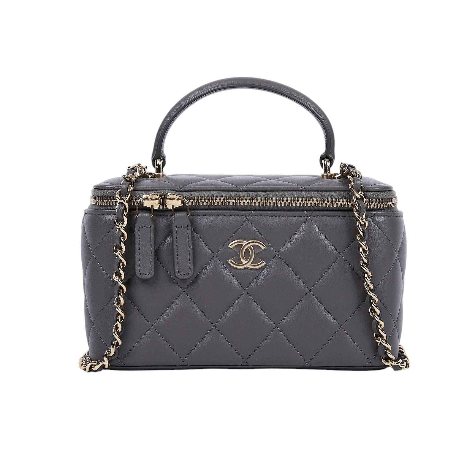 香奈兒 CHANEL Vanity Case 化妝箱 AP2199 晶片款 灰淡金羊化妝盒 原廠盒子/防塵袋/購買證明正本