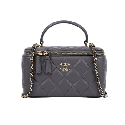 香奈兒 CHANEL Vanity Case 化妝箱 AP2199 晶片款 灰淡金羊化妝盒 原廠盒子/防塵袋/購買證明正本