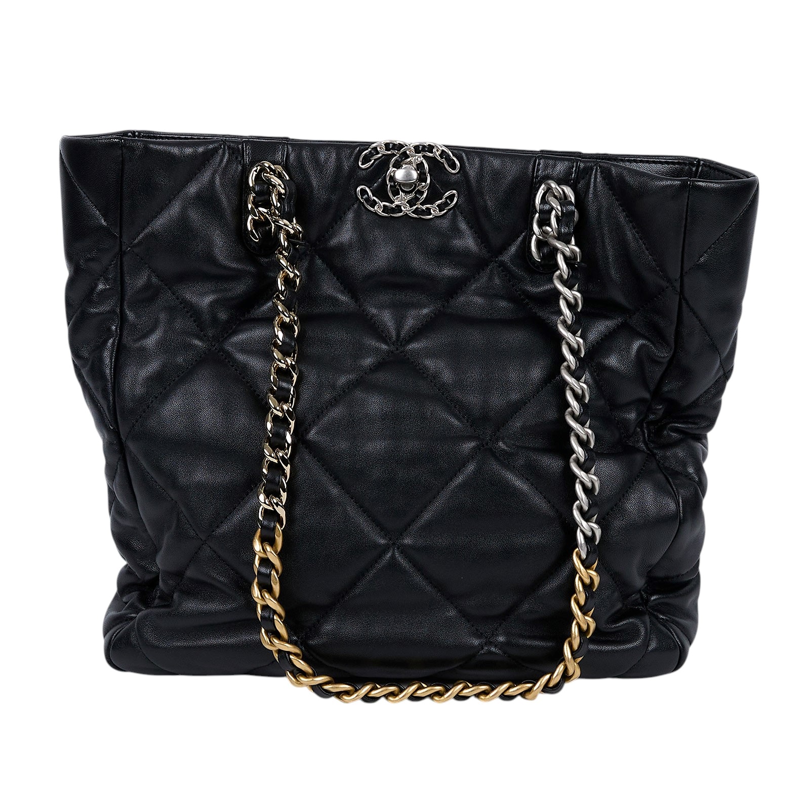 香奈兒 CHANEL 19 購物袋  晶片款 黑銀羊19托特包 防塵袋