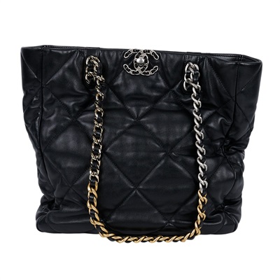 香奈兒 CHANEL 19 購物袋  晶片款 黑銀羊19托特包 防塵袋