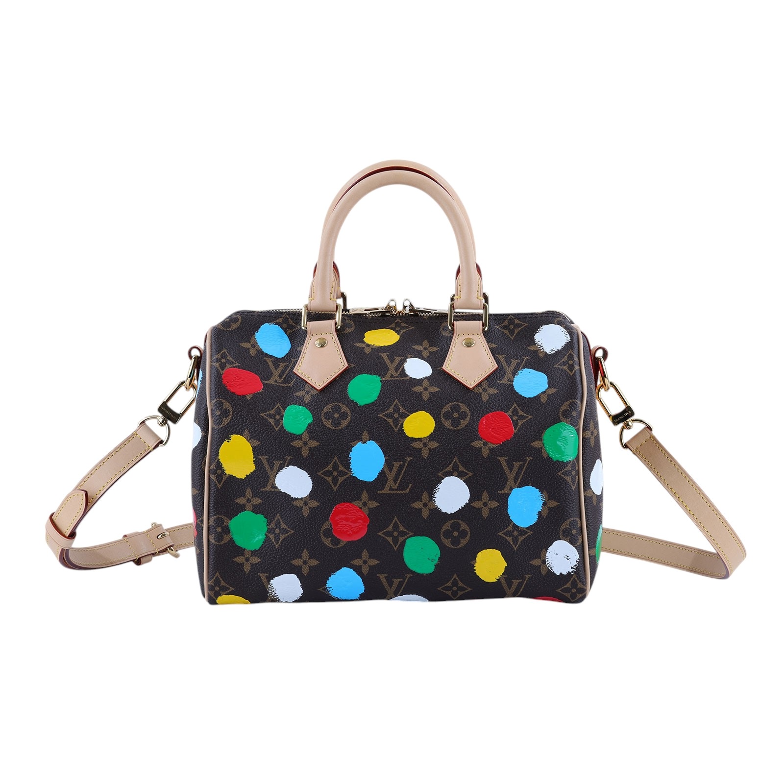 路易威登 LOUIS VUITTON Speedy Bandoulière  25 LV x YK 草間彌生 聯名 手提 斜背 波士頓包 M46433 晶片款  防塵袋/STARP/購買證明影本/鎖組