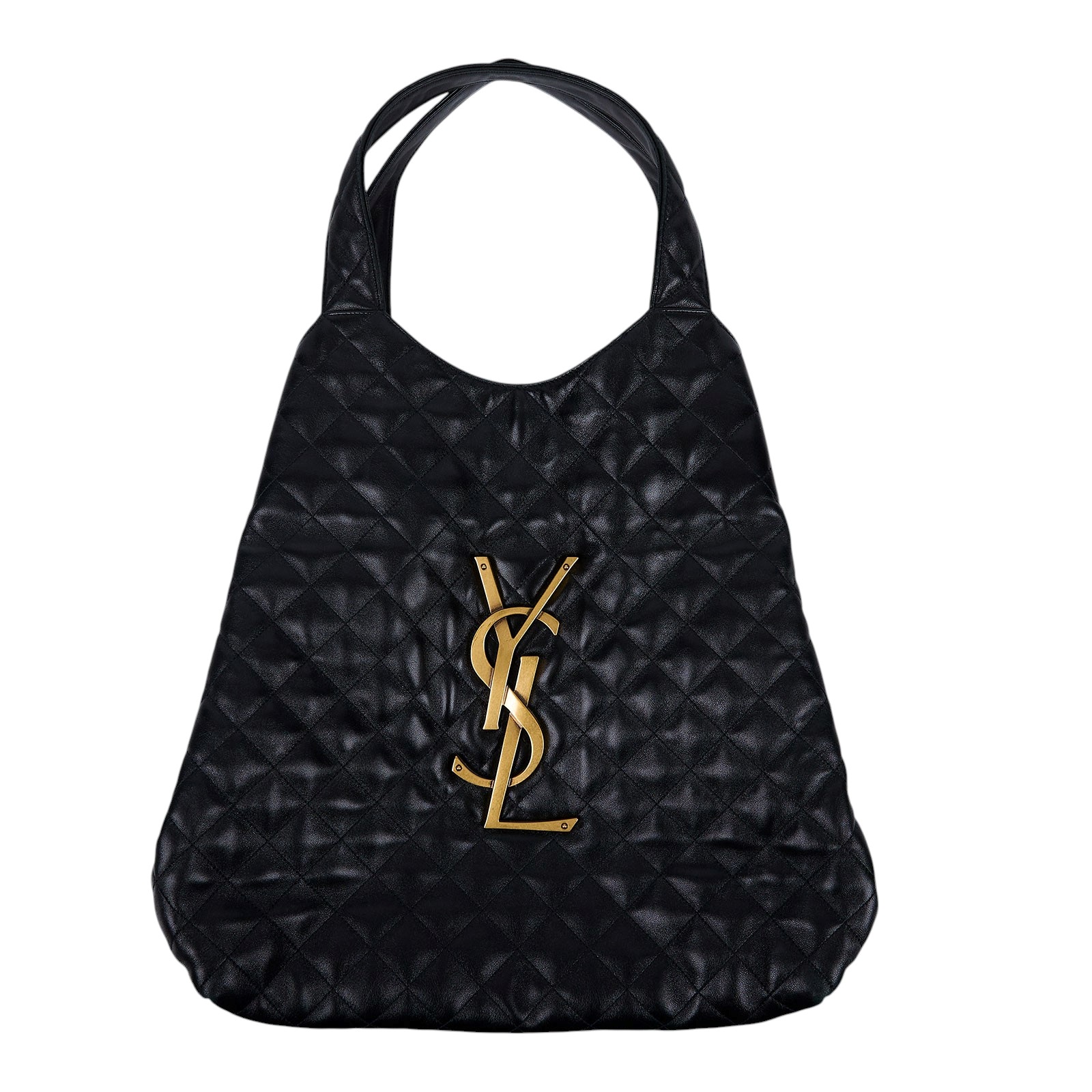 聖羅蘭 YSL SAINT LAURENT Icare 绗缝羊皮 購物袋 加大型 698651AAANG ICARE 黑金HOBO包 原廠盒子/內袋