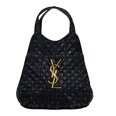 聖羅蘭 YSL SAINT LAURENT Icare 绗缝羊皮 購物袋 加大型 698651AAANG ICARE 黑金HOBO包 原廠盒子/內袋