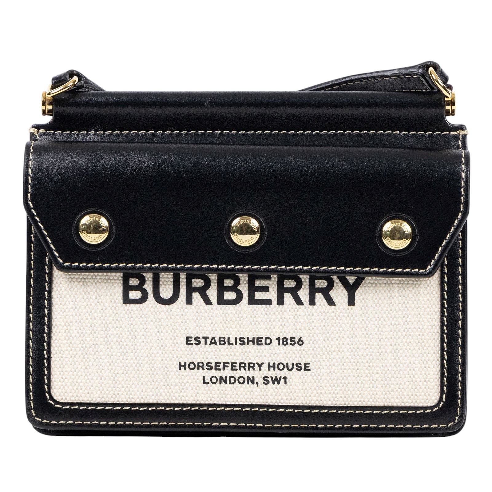博柏利 BURBERRY Mini Horseferry 80319011 黑拚帆布HORSEFERRY斜背包 無附屬品