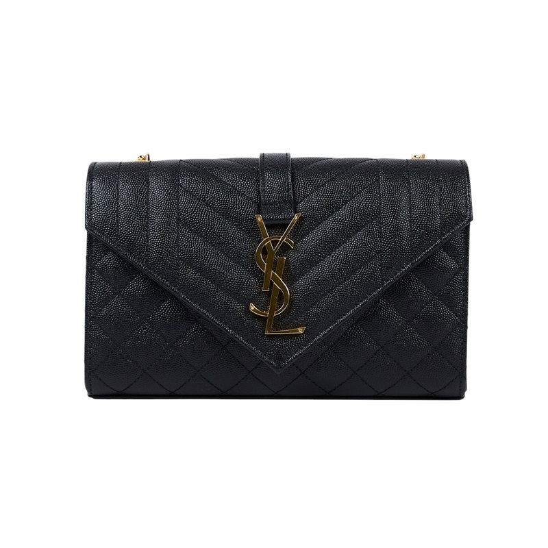 聖羅蘭 YSL SAINT LAURENT Envelope 粒面絎縫皮革 小型 信封袋 600195BOW91 黑金ENVELOPE 防塵袋/購買證明正本