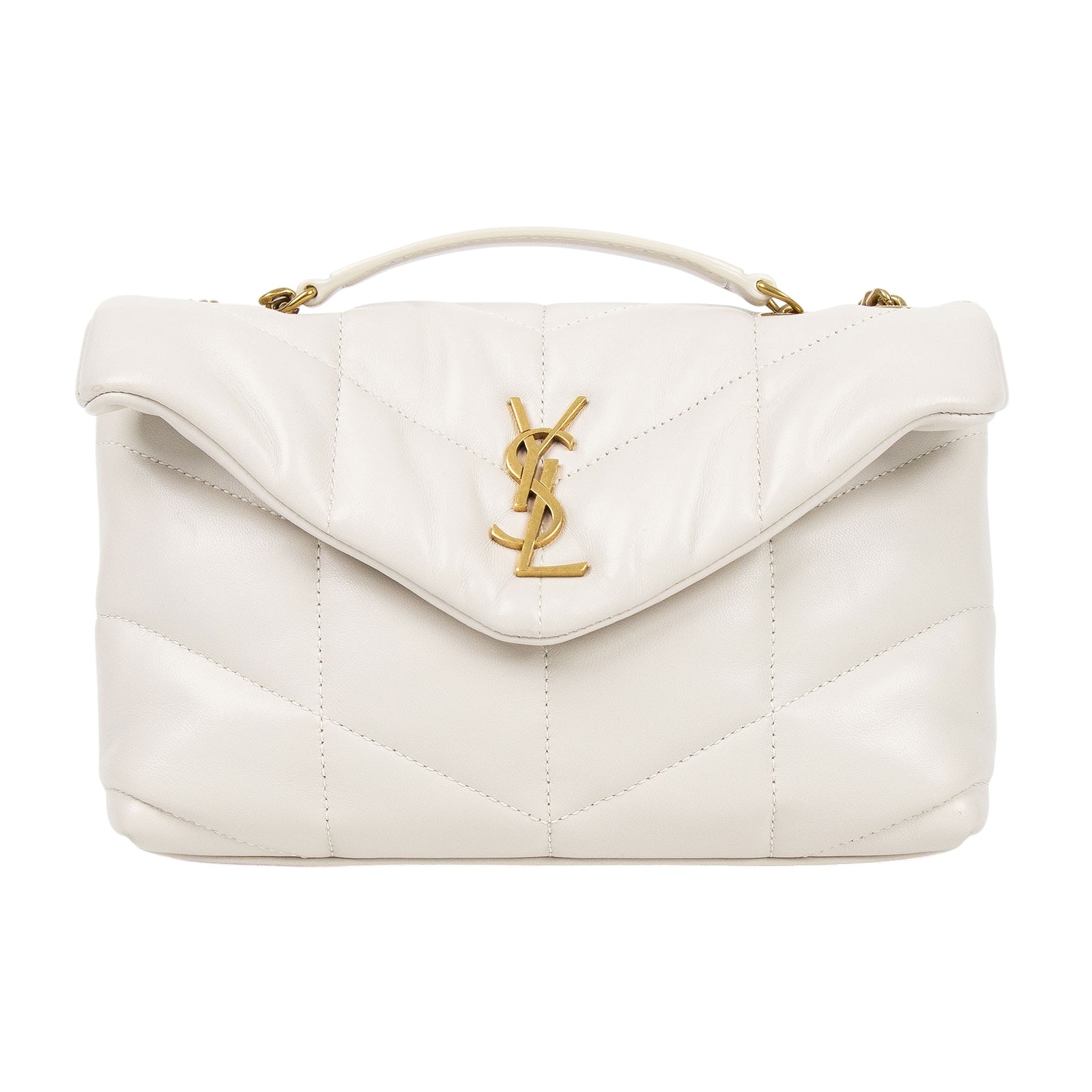 聖羅蘭 YSL SAINT LAURENT Puffer 絎縫 亮面粒面皮革 TOY 手袋 肩背包 金色五金 759337AAC9A  原廠盒子/防塵袋/購買證明正本