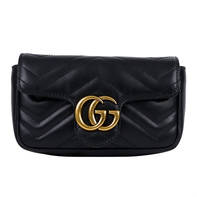 古馳 GUCCI GG Mormont 絎縫 超迷你袋 476433 DTDCT 黑MARMONT MINI 原廠盒子/防塵袋