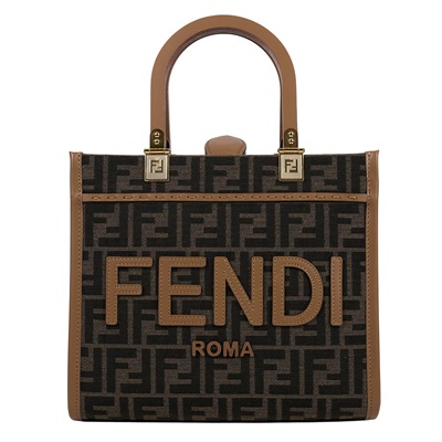 芬迪 FENDI Sunshine 小號托特包 8BH394ALVY 深棕FF帆布SUNSHINE 小型款 防塵袋/購買證明正本