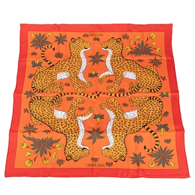 愛馬仕 Hermes Les Leopards Silk Scarf 85 絲巾   橘底花豹8585絲巾 原廠盒子